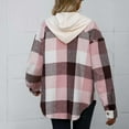 thumbnail image 4 of Cyber Deals Womens Button Down Plaid Shirts Hooded Shacket Jacket Hoodie Coats,2024 Winter Classic Long Sleeve Drawstring Single Breasted Cardigan Tops Casual Loose Oversized Outwear, 4 of 7