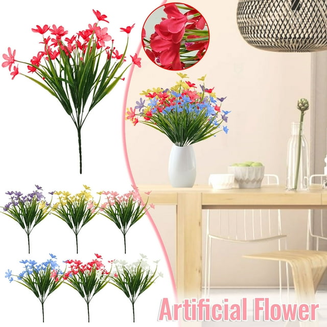 Flores artificiales para exteriores 10 paquetes - 28 cabezas de tela serigrafizada de orquídeas, arbustos verdes de 35 cm para la decoración del porche del jardín, resistentes al desvanecimiento y