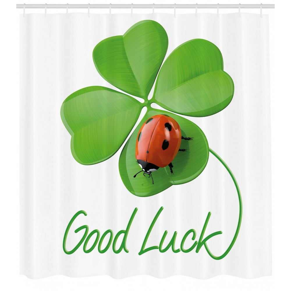 Going Away Party Shower Curtain, Lucky Symbols Four Leaf Clover with