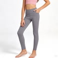 thumbnail image 2 of Duqingm Girls Leggings with Pockets Athletic High Waisted Kids Workout Active Dance Running Yoga Pants (Grey,13-14 Years), 2 of 6