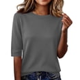 thumbnail image 2 of Half Sleeve Tops for Women Elbow Length Crew Neck Loose Blouse Summer Casual Lightweight Plus Size 3/4 Sleeve Shirts Dark Gray M, 2 of 5