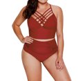 thumbnail image 1 of Women's Red Strappy Neck Detail High Waist Swimsuit, 1 of 5