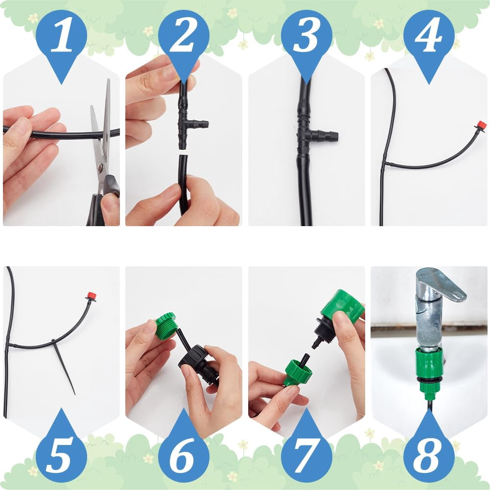 82FT Drip Irrigation Kit Watering Irrigation System Adjustable Drip Nozzle Emitters Micro Automatic Irrigation Garden Drip System with 1/4 inch Irrigation Tubing Hose Mixed Color