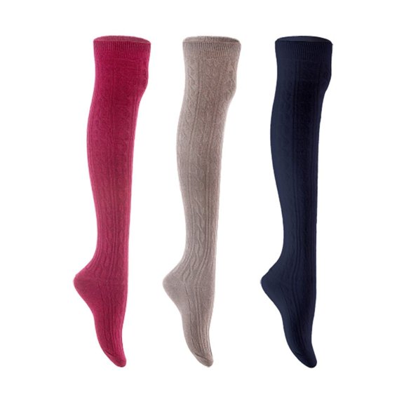 Lian LifeStyle Women's 3 Pair Adorable Comfortable Soft Thigh High Over Knee High Cotton Socks Size 6-9 L1024 Wine,Dark Grey,Navy