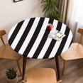 thumbnail image 5 of Stripe Black White Elastic Fitted Round Table Cover Geometric Waterproof Outdoor Tablecloth for Holiday Party, Picnic, Patio & Dining Fits Tables Up to 45"-54", 5 of 8