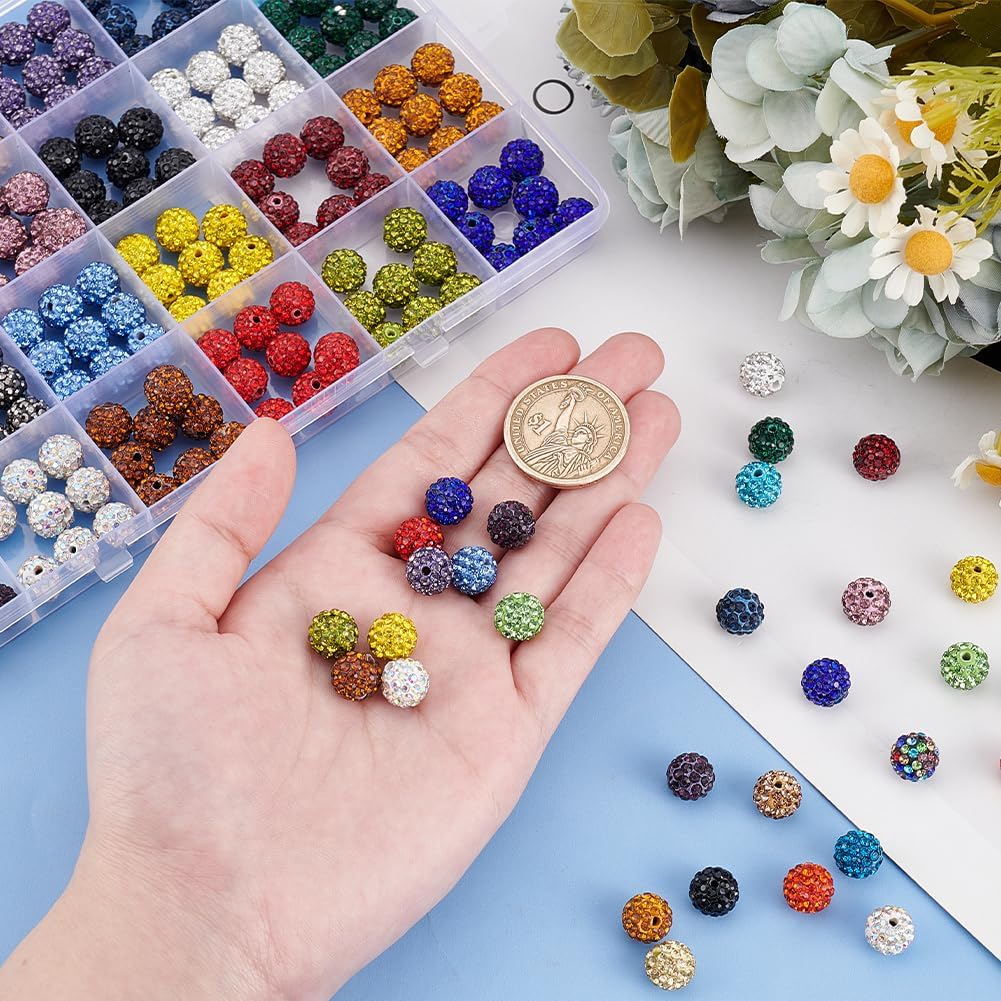 240pcs Rhinestone Beads 10mm Crystal Beads 24 Colors Pave Disco Ball Beads Polymer Clay Diamond Beads Round Beads for Pen Bracelet Necklace Earring Jewelry Making Christmas Decor DIY