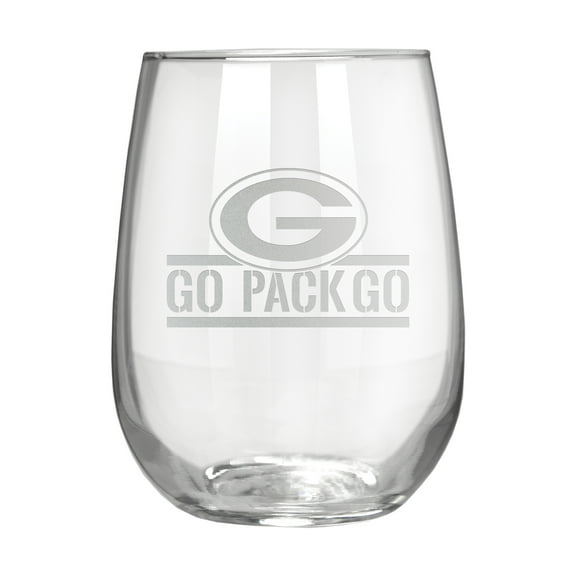 Green Bay Packers Etched 17oz. Rally Cry Stemless Wine Glass