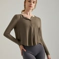thumbnail image 4 of SWSMCLT Women's V Neck Top Crop Blouse Long Sleeve Fall Spandex Shirt Workout Casual Running Yoga Soft Fashion Brown 0-2, 4 of 4