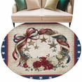 thumbnail image 2 of Happy Independence Day Round Living Room Rugs 8 ft, U. S. Flag Themed Bow Flowers Wreath Retro Washable Large Area Rug with Non-Slip Sturdy Edge Binding Round Carpet for Dining Room Kitchen Office, 2 of 9