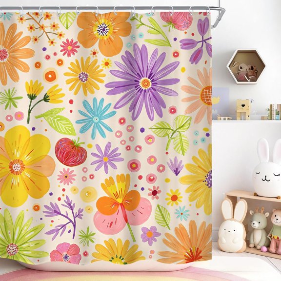 Colorful Floral Shower Curtain With Watercolor Flowers Botanical Spring Garden Bathroom Decor 71x71 Inches