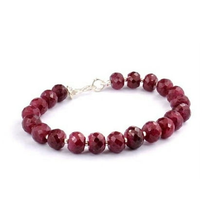 Natural African Ruby 10mm Rondelle Shape Faceted Cut Gemstone Beads 7 Inch Silver Plated Clasp Bracelet For Men, Women. Natural Gemstone Stacking Bracelet.