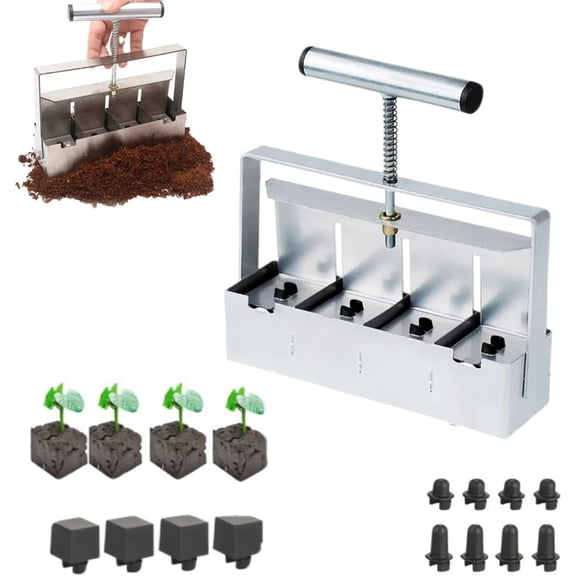 Handheld Soil Blocker for Seed Starting, 4x2 Inch Garden Seed Block Maker with Comfortable Handle for Potting & Transplanting(Q)