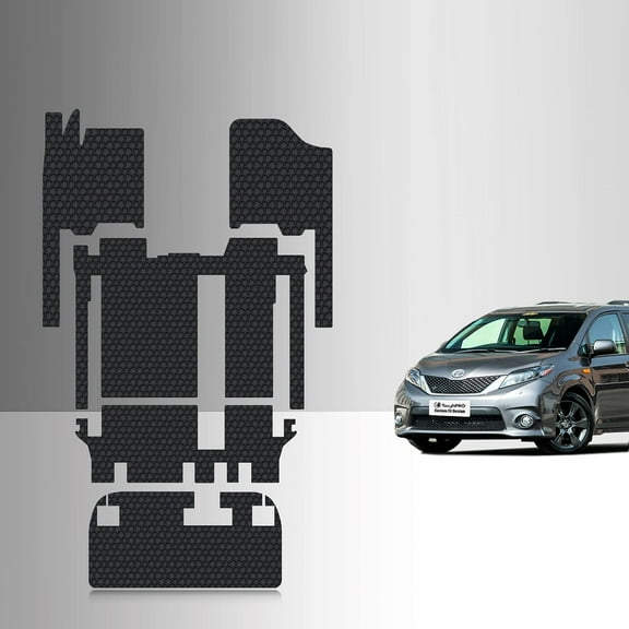 ToughPRO Full Set   Storage Mats Compatible with Toyota Sienna 2016 8 Passengers - All Weather Heavy Duty (Made in USA) Black Rubber