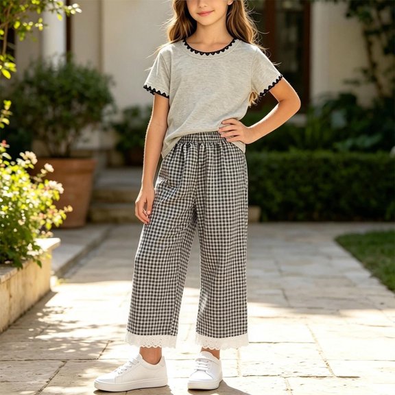 LvhaoGJOB Little Kids Girls T-Shirt and Pants Outfit Set - Elastic Waist