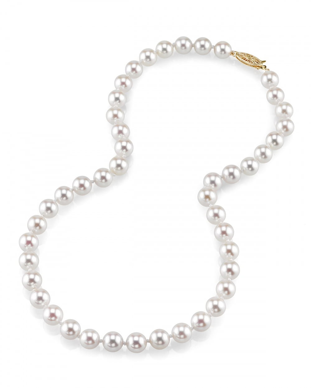 AA Quality 18 Princess Length 14K Gold 7.0-7.5mm Japanese Akoya White Cultured Pearl Necklace