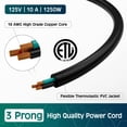 thumbnail image 3 of LujingZ 3 Prong Power Cord 15FT Extra Long Heavy Duty Replacement Cable 18AWG 125V 10A ETL Listed for Computer TV Monitor Printer Appliances, Heatproof Flexible Durable AC Cable with Ties, 3 of 6