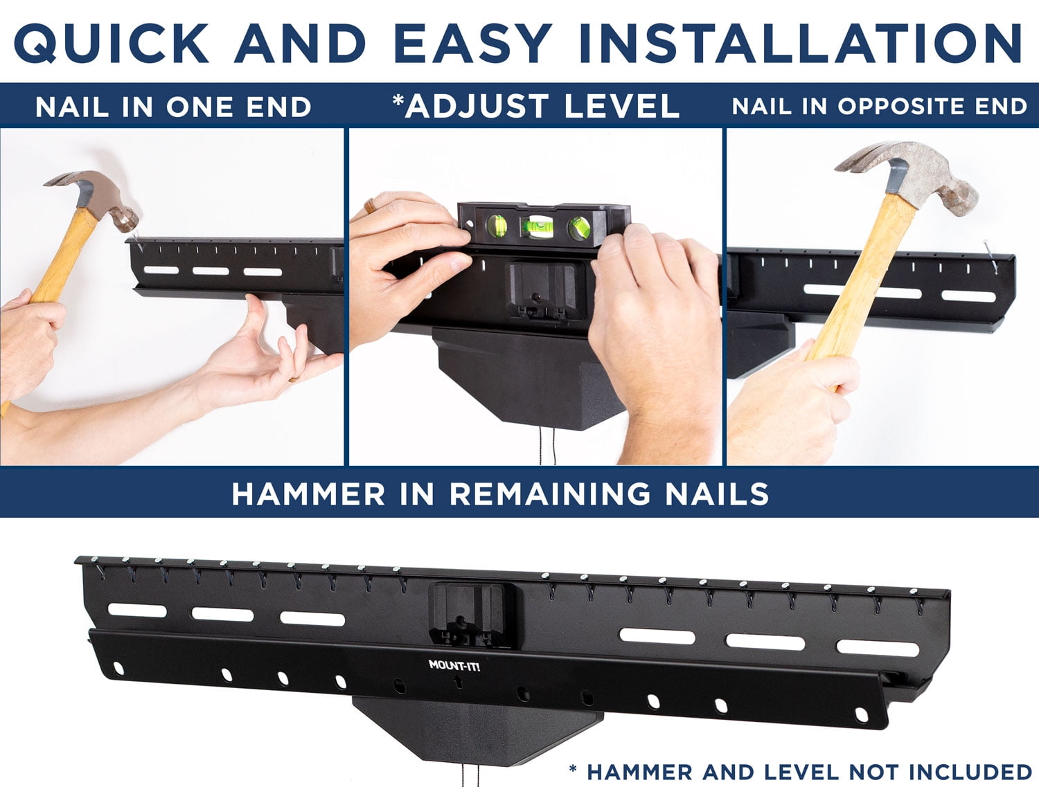 Mount-It! No Stud Tilting TV Wall Mount, Fits 32"-80" TVs, Capacity 110 lbs.,  No Drilling Required, Install with Nails, Low Profile