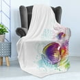 thumbnail image 4 of Tropical Animals Soft Flannel Fleece Throw Blanket, Colorful Squids Surrounded by Algae Swimming in Ocean Pixel Exotic Sea, Cozy Plush for Indoor and Outdoor Use, 50" x 60", Multicolor, by Ambesonne, 4 of 5