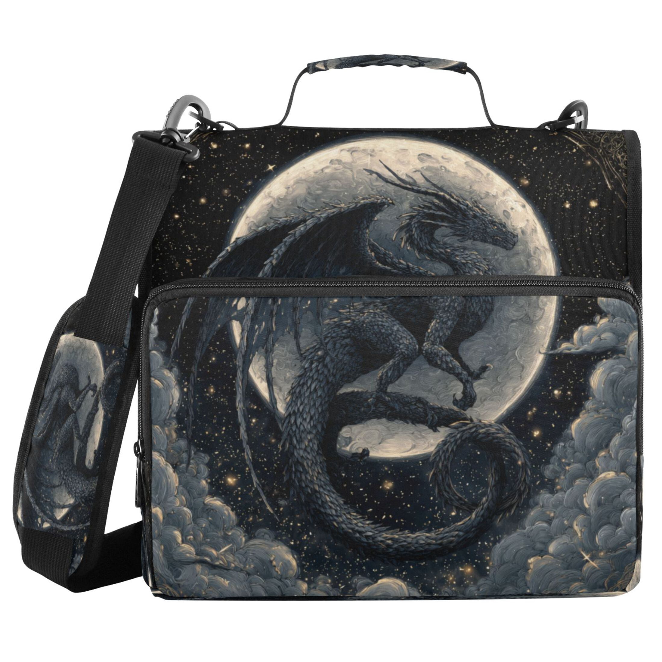 Zipper Binder 3 Rings Stationery Office Files Daily Organizer File Folder Storage Bag Black Devil Dragon