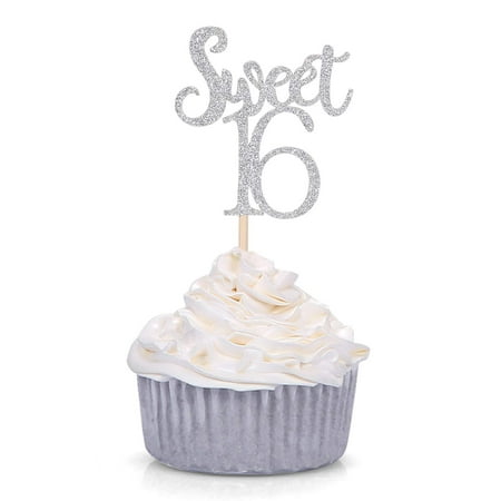 Giuffi Silver Sweet 16 Cupcake Toppers Sixteenth / 16th Birthday Party