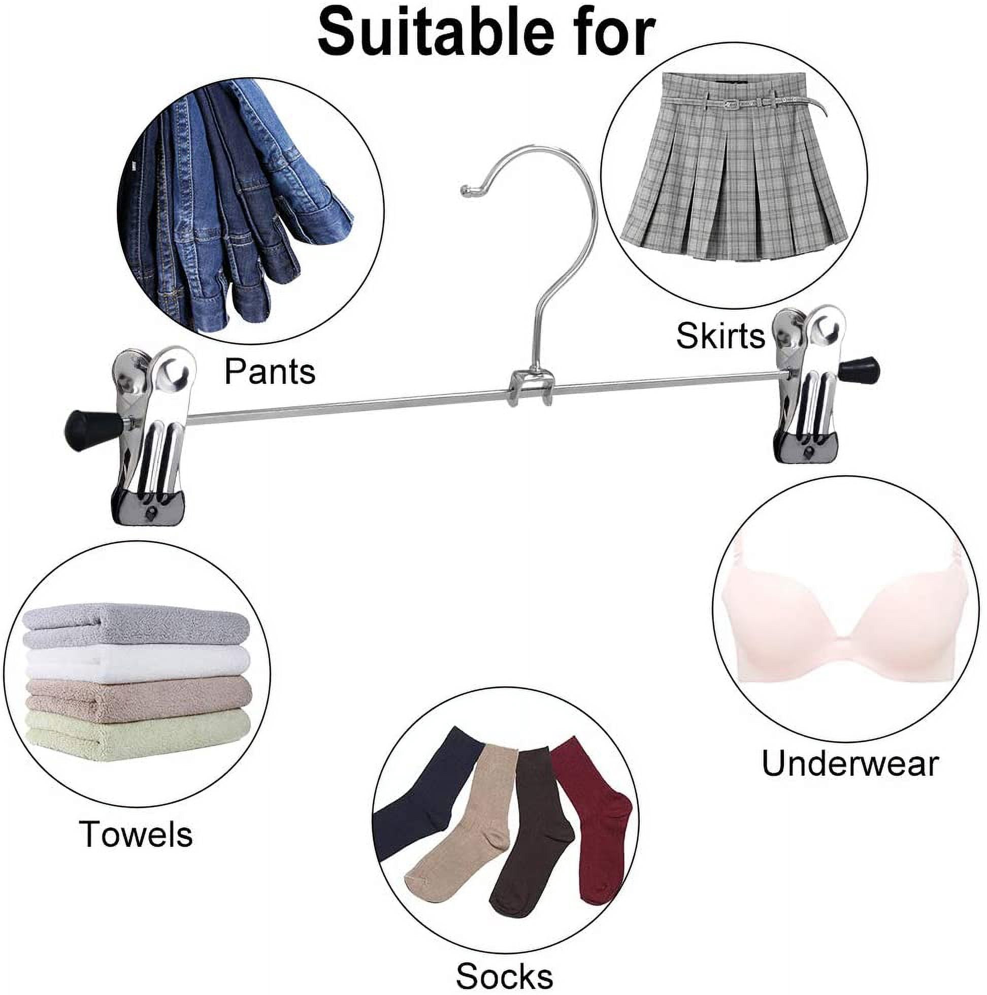 Pants Hangers with Clips, Heavy Duty , Adjustable Metal Pants Hanger, Skirt Hangers for Women Space Saving Hangers for Jeans Closet Organizers and Storage