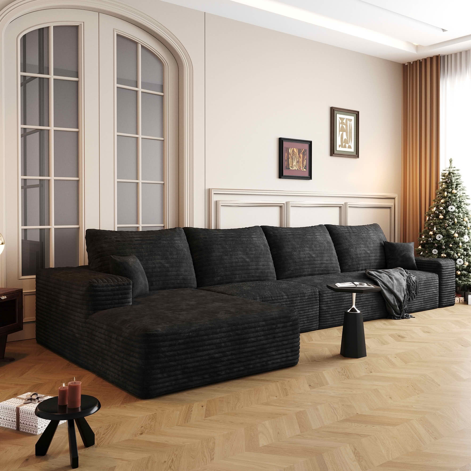 MAYEERTY 135 Inch L‑Shaped Cloud Sectional Couch, Modern Modular Deep‑Seat Corner Sofa with Reversible Chaise, Plush Corduroy Upholstered Sofa, No‑Assembly Required for Living Room Bedroom Apartment