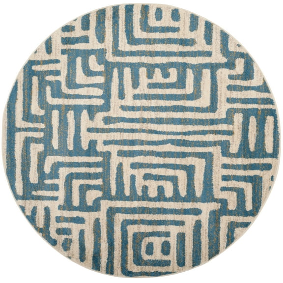 SAFAVIEH Amsterdam Elvan Geometric Area Rug, Ivory/Light Blue, 5'1" x 5'1" Round