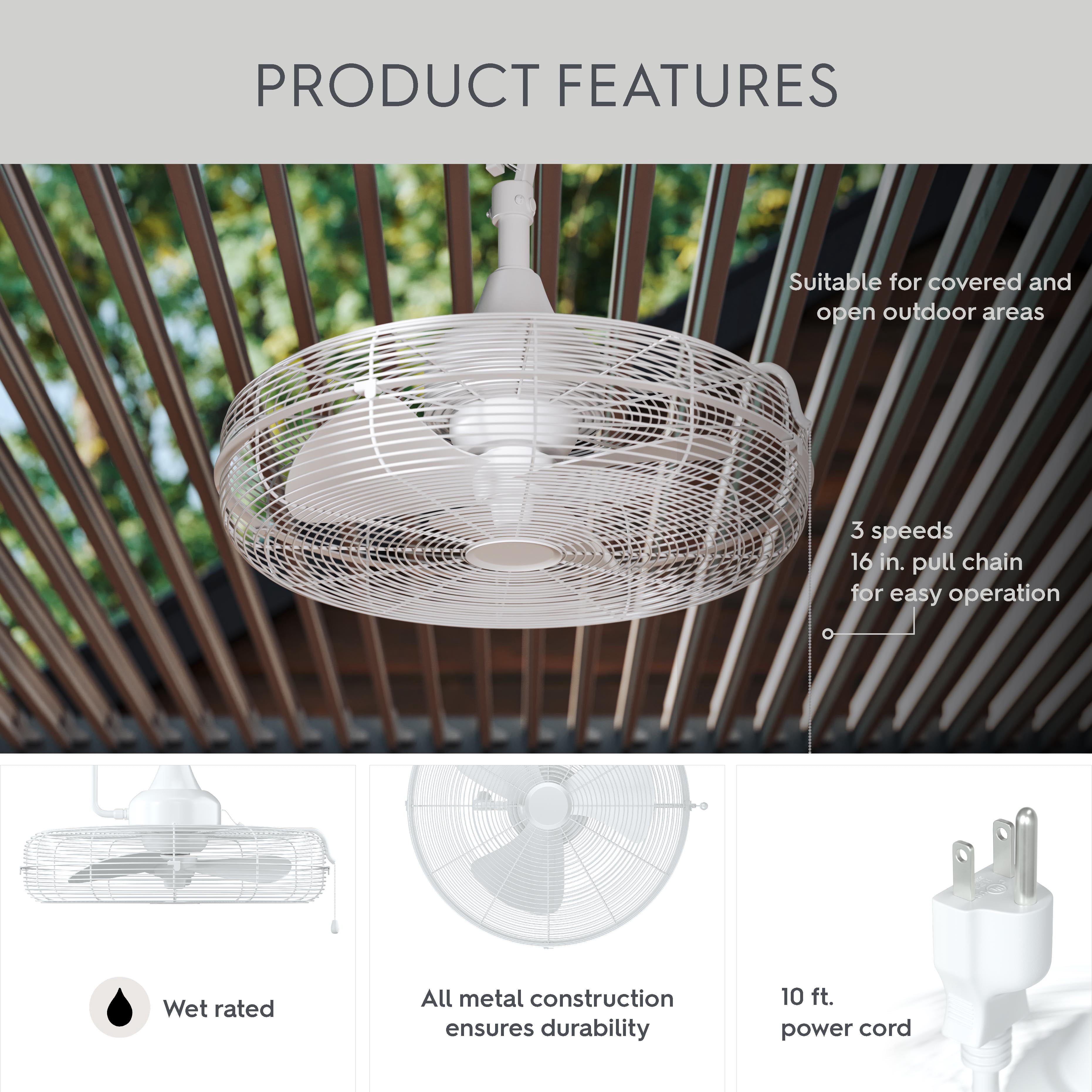 Better Homes & Gardens 20" Outdoor Wet-Rated Gazebo Ceiling Fan with Pull Chain Control