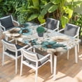 thumbnail image 2 of Teal Tulip Butterfly Table Cloths for 3 Foot Rectangle Tables, Beige Turquoise Floral Farmhouse Blue Patio Waterproof Elastic Fitted Tablecloths, Washable Rectangular Table Cover for Camping, 2 of 8