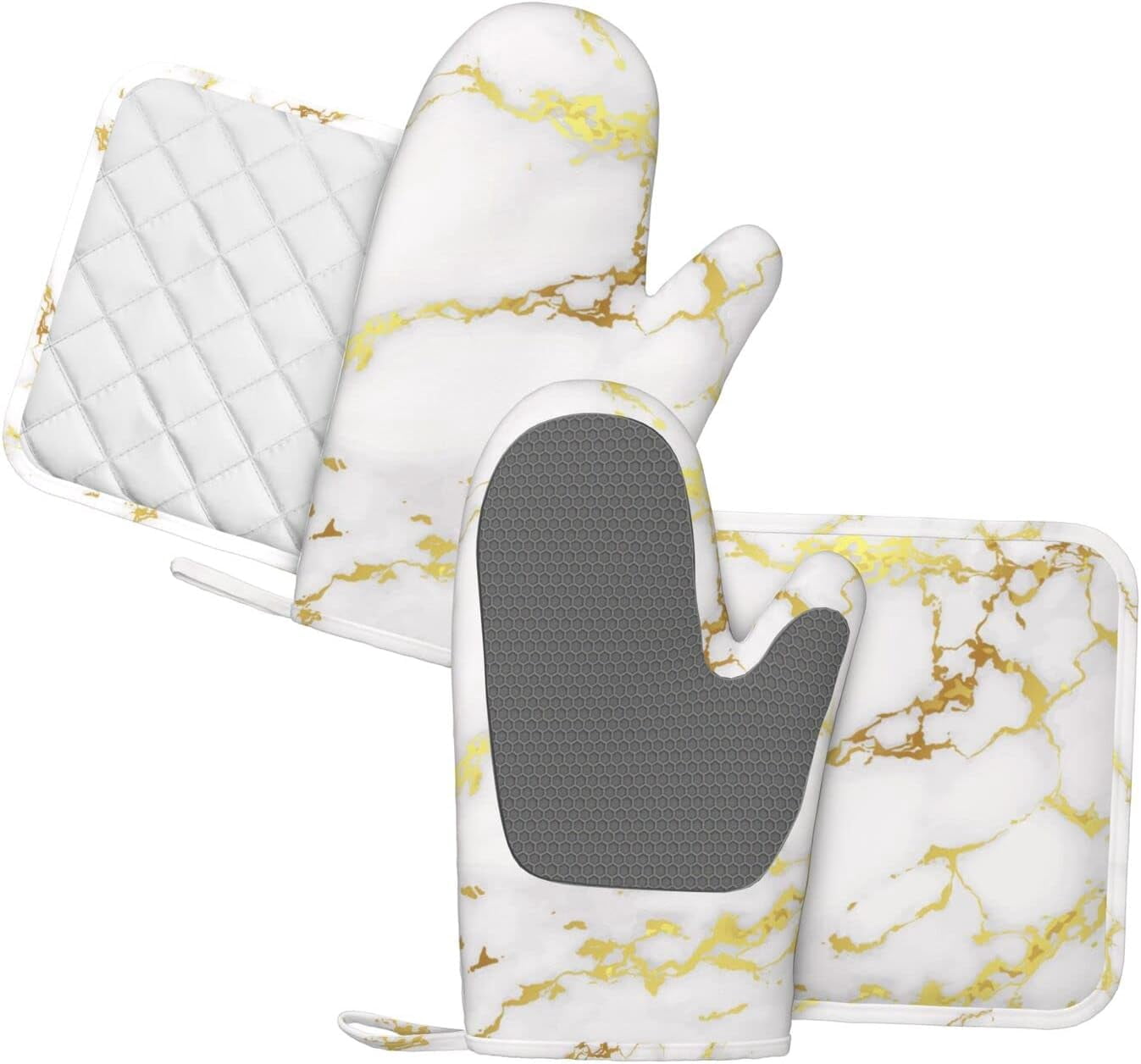 Silicone Oven Mitts Pot Holders Set Non-Slip Heat Resistant Kitchen Gloves Potholders 4 Pack Mitt