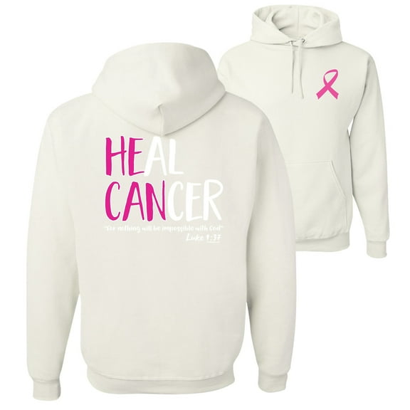 Wild Bobby, Heal Cancer Faith Jesus Believe, Breast Cancer Awareness, Front and Back Unisex Graphic Hoodie Sweatshirt, White, X-Large