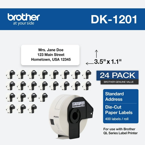 Brother DK120124PK 1.1 in. x 3.5 in. Die-Cut Address Labels - White (24/Pack)