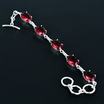 Mozambique Garnet Oval 925 Sterling Silver Gemstone Solitaire Bracelet 7" VJ 297