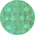 thumbnail image 1 of Ahgly Company Machine Washable Indoor Round Oriental Turquoise Blue Traditional Area Rugs, 5' Round, 1 of 4