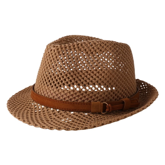 Avaner Unisex Hollow Woven Fedora Hat: Breathable Straw-Like Summer Sun Cap for Beach Travel Daily