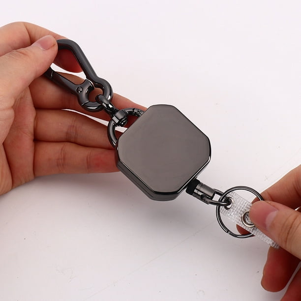 Bobine de clé porte-badge d'identification auto-rétractable, corps en métal  robuste, porte-clés mousqueton avec clip de ceinture, 