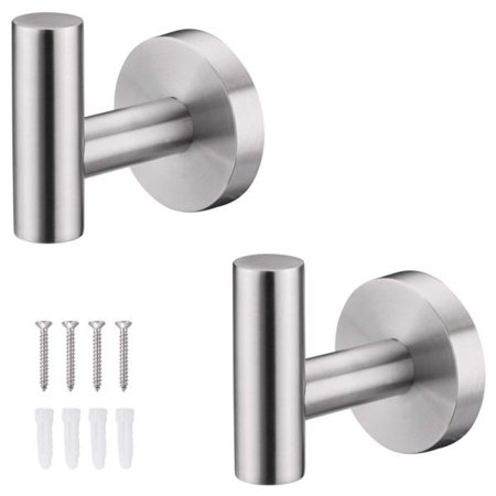 O'force Bathroom Towel Hook Shower Hook Wall Mounted SUS 304 Stainless Steel Modern Hand Towel Hook Brushed Nickel Robe Coat Clothes Hook Round for Kitchen Garage Hotel 2 Pack