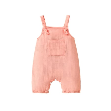 

ESASSALY Baby Girls Boys Romper Solid Color Pocket Sleeveless Jumpsuits