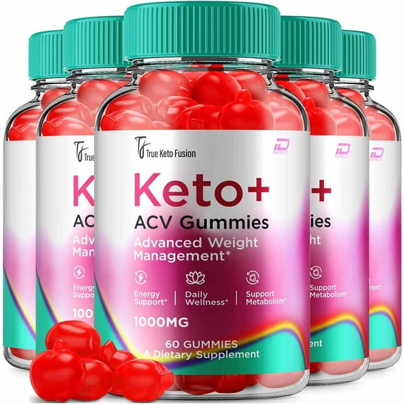 True Keto Fusion ACV Gummies Supplement - TrueKeto Fusion ACV Gummy Apple Cider Vinegar 1000MG, 5 Pack, 300 Gummies
