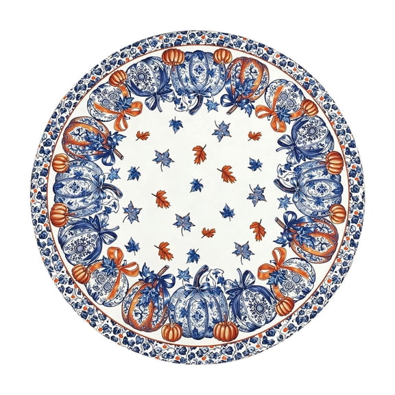 Fall Leaf Round Tablecloth, Rustic Farmhouse Thanksgiving Holiday Polyester Circle Table Cover for Dining Room Home Decor 47 In A