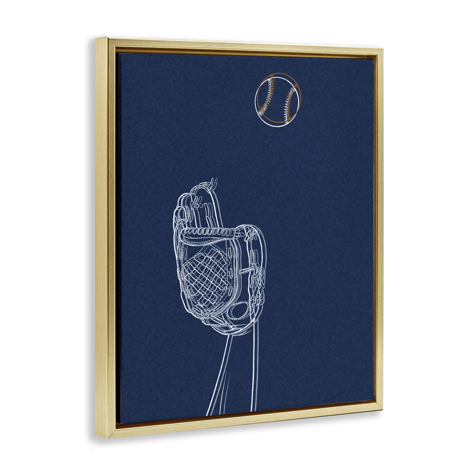 Stupell Industries Baseball Lines Contour Gold Framed Floater Canvas Wall Art, design by Marcus Prime