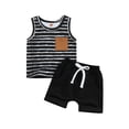 thumbnail image 1 of Faithtur 2Pcs Baby Boy Summer Outfits, Sleeveless Striped Tank Tops + Rolled Cuff Shorts Set, 1 of 7