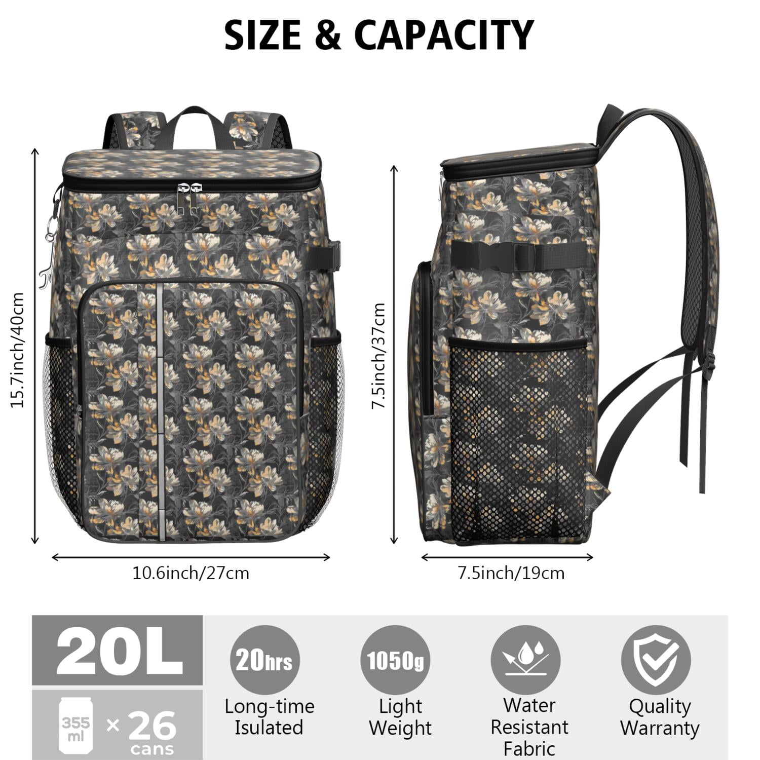 Travel Cooler Bag - Pioneer Flower Camping Beer Cooler Backpack with Bottle Opener- Waterproof Insulated Picnic Backpacks - Cooler Bag for Beach