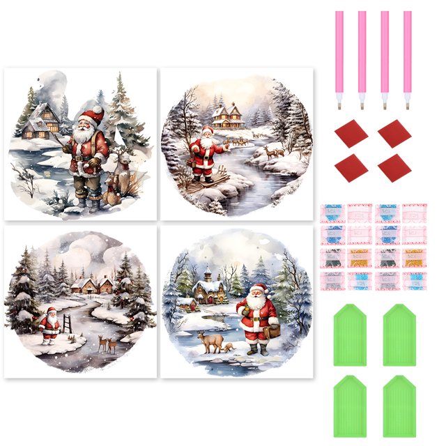 4 Uds 5D DIY Taladro Nieve Santa Kit 30x30cm
