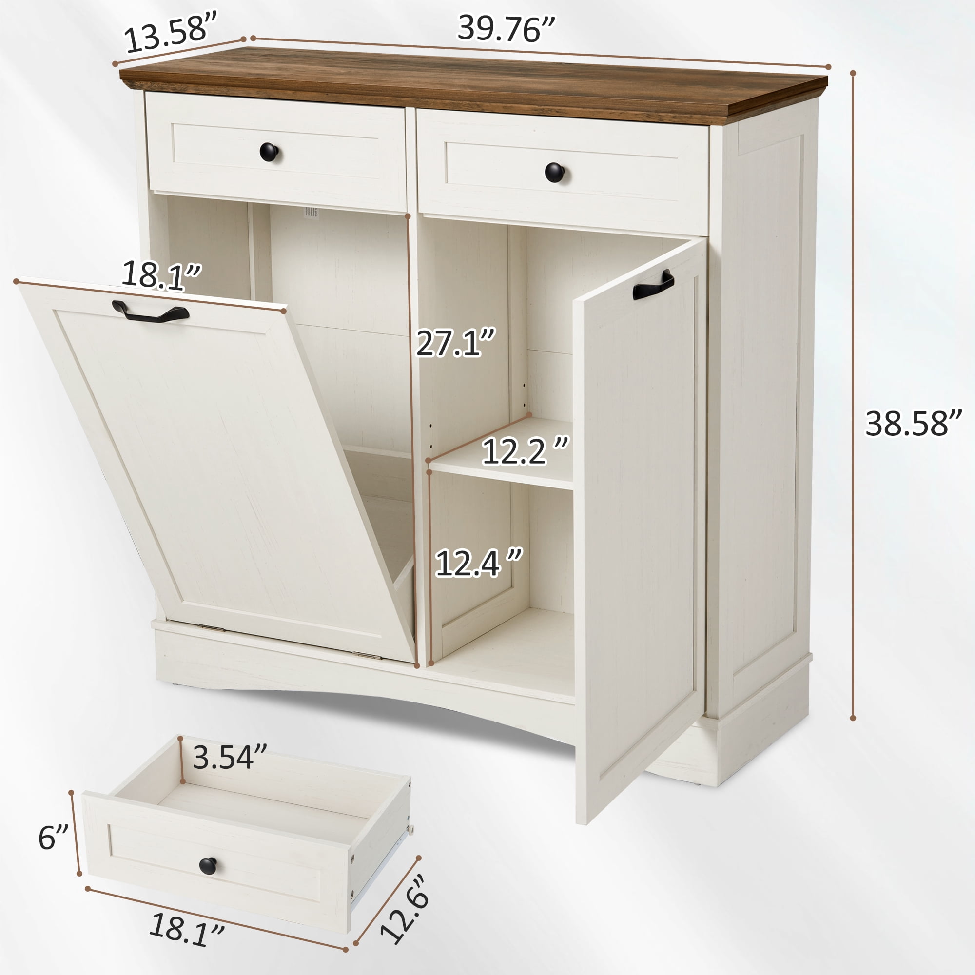 HARIPUL Single Tilt Out Trash Cabinet 13 Gallon Waste Bins Hidden Trash Bin w/ Shelf for Kitchen, White