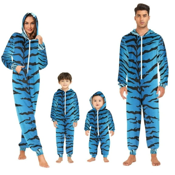 Blue Family Christmas Pajamas Matching Sets – Adult Onesie Pajamas for Women & Men, One-Piece Hooded Sleepwear Jumpsuit, Cozy Holiday Loungewear Outfits