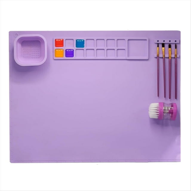 Tapete de Pintura de Silicona con - Tapete de Pintura de Silicona para Niños con 1 Cepillo de Limpieza y 10 Pinceles