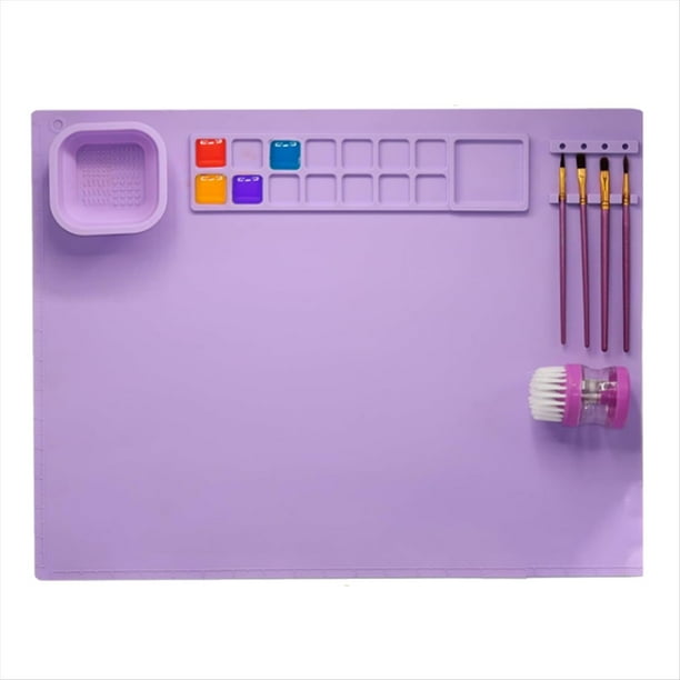 Tapete de Pintura de Silicona con - Tapete de Pintura de Silicona para Niños con 1 Cepillo de Limpieza y 10 Pinceles