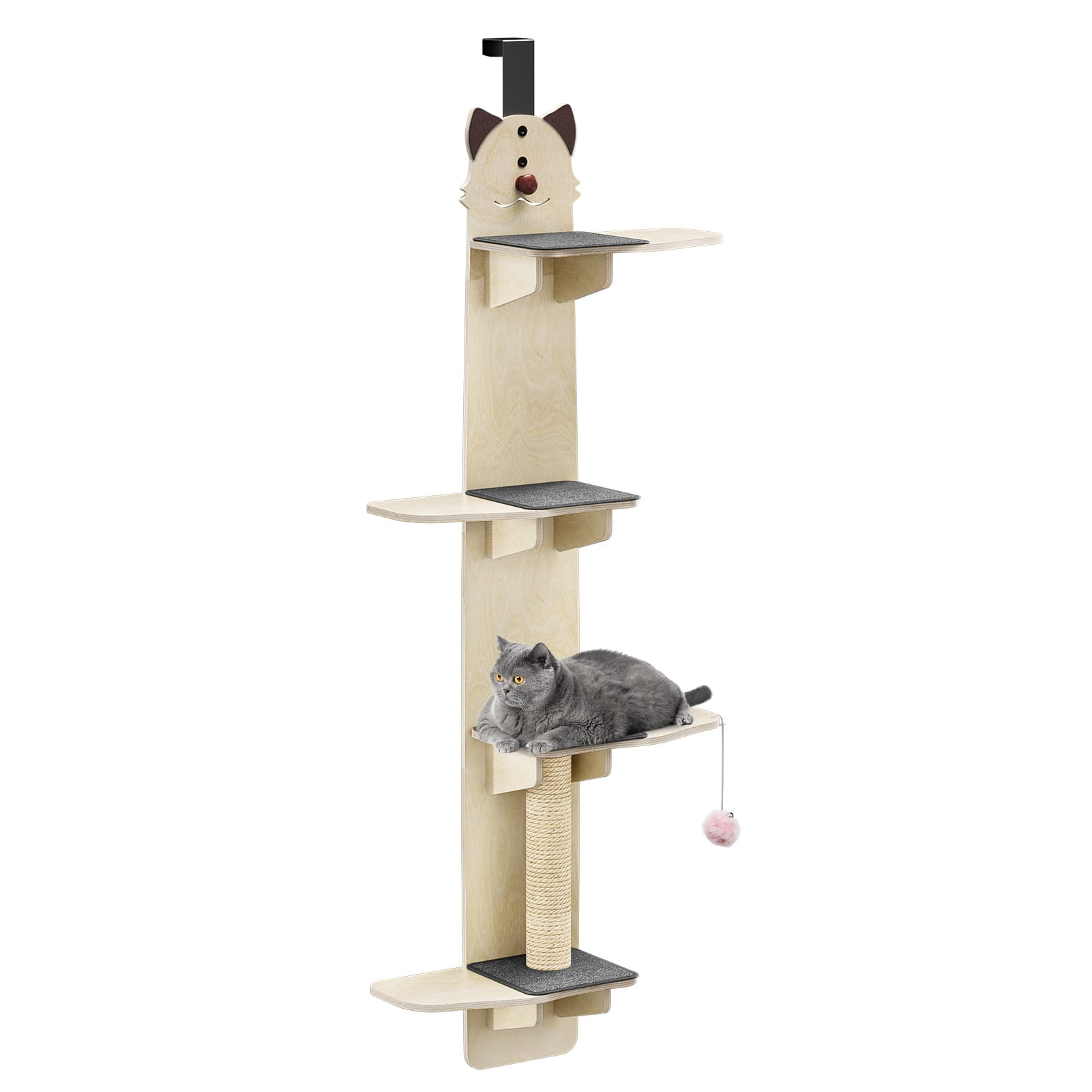 Wliqien Cat Door Hanger, 4-Tiers Vertical Cat Tree over The Door, Door Hanging Cat Shelves with Scratching Post, Pads, Tease Cat Ball, Over Door Cat Climber for Indoor Cats