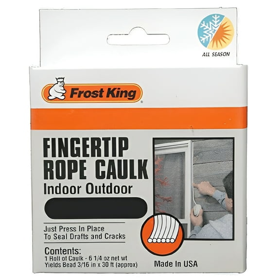 Frost King P14H Fingertip Rope Caulk, 30 ft L, Vinyl, Gray